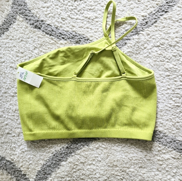 Aerie Ribbed Lime Green Ine Shoulder Crop Sports Bra M - Picture 2 of 4